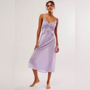 Free People Intimately Going Steady Embroidered Beaded Midi Slip Dress Size S